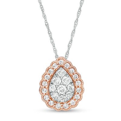 0.33 CT. T.W. Composite Diamond Pear-Shaped Frame Pendant in 10K Two-Tone Gold|Peoples Jewellers