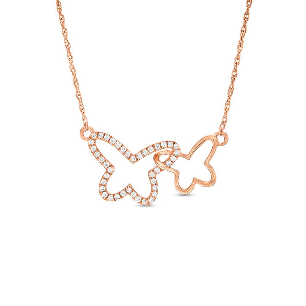 0.15 CT. T.W. Diamond Interlocking Butterfly Necklace in 10K Rose Gold|Peoples Jewellers