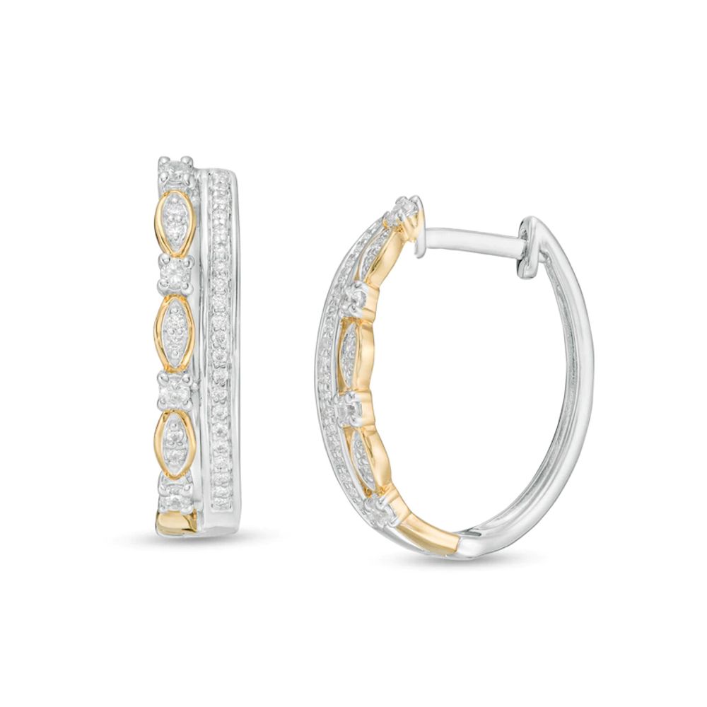 0.33 CT. T.W. Diamond Double Row Hoop Earrings in 10K Two-Tone Gold|Peoples Jewellers