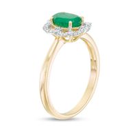 Oval Emerald and 0.085 CT. T.W. Diamond Frame Vintage-Style Ring in 10K Gold|Peoples Jewellers