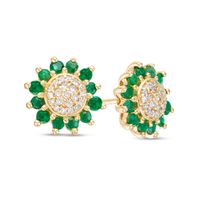 Emerald and 0.085 CT. T.W. Composite Diamond Flower Stud Earrings in 10K Gold|Peoples Jewellers