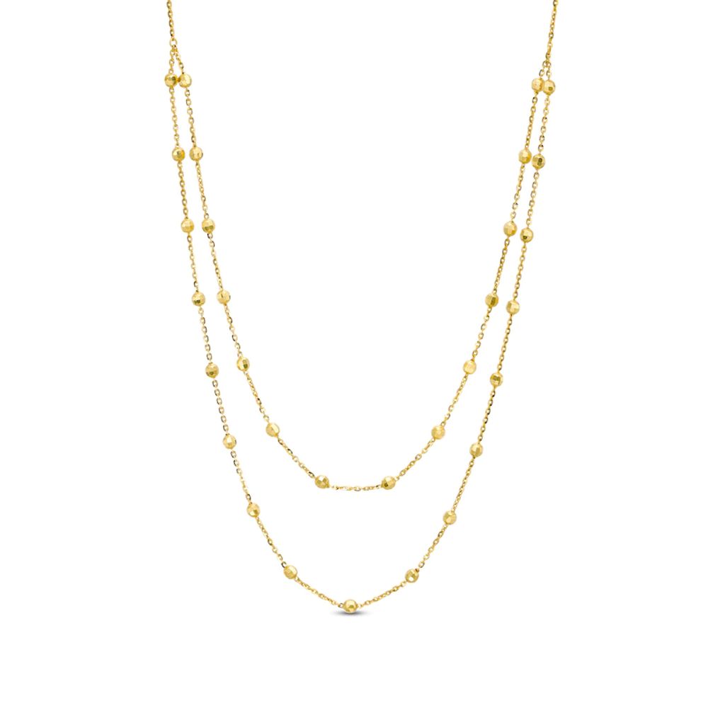 Diamond-Cut Bead Station Double Strand Necklace in 14K Gold - 17"|Peoples Jewellers