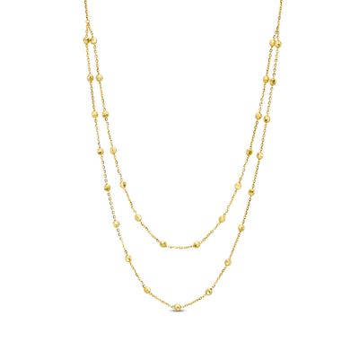 Diamond-Cut Bead Station Double Strand Necklace in 14K Gold - 17"|Peoples Jewellers