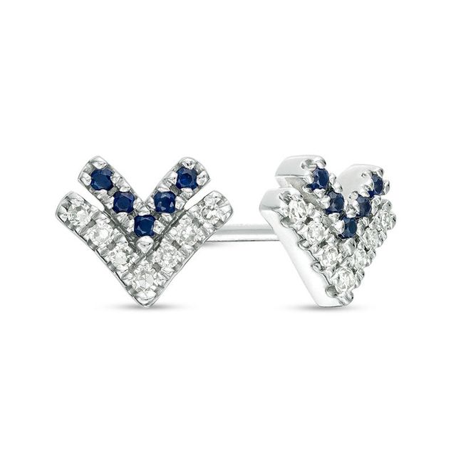 Vera Wang Love Collection Blue Sapphire and 0.065 CT. T.W. Diamond Chevron Stud Earrings in Sterling Silver