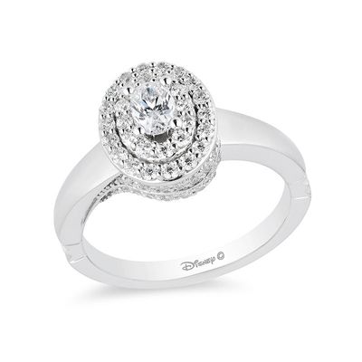 Enchanted Disney Pocahontas 0.88 CT. T.W. Oval Diamond Double Frame Bypass Engagement Ring in 14K White Gold|Peoples Jewellers