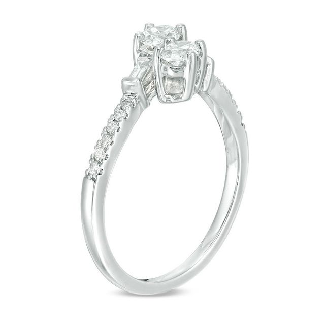 Ever Us™ 0.63 CT. T.W. Two-Stone Oval Diamond Bypass Ring in 14K White Gold|Peoples Jewellers