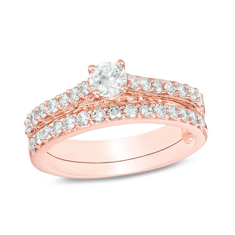 Perfect Fit 1.00 CT. T.W. Diamond Interlocking Bridal Set in 14K Rose Gold|Peoples Jewellers