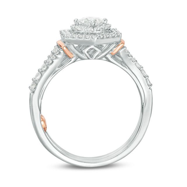 Perfect Fit 0.75 CT. T.W. Princess-Cut Diamond Hexagon Frame Interlocking Bridal Set in 14K Two-Tone Gold|Peoples Jewellers