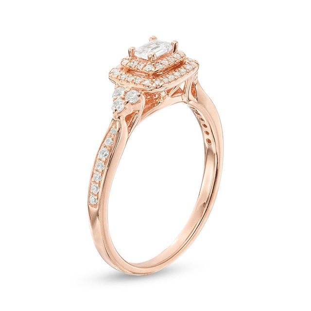 0.45 CT. T.W. Emerald-Cut Diamond Frame Tri-Sides Engagement Ring in 14K Rose Gold|Peoples Jewellers