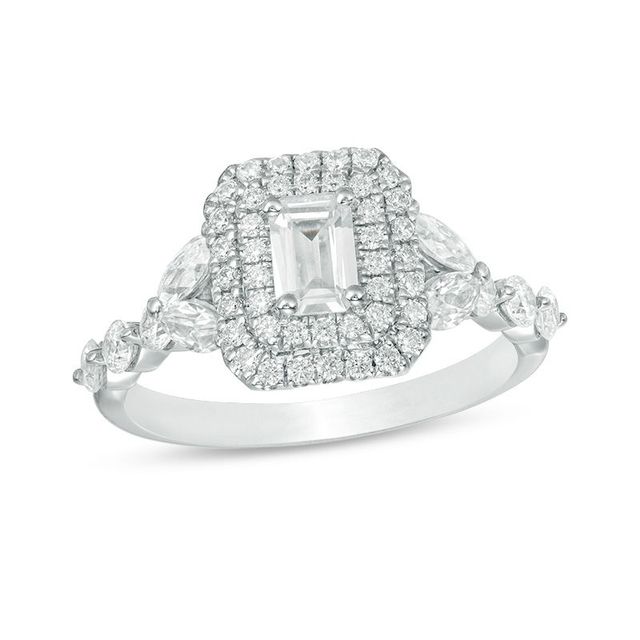 1.45 CT. T.W. Emerald-Cut  Diamond Double Frame Engagement Ring in 14K White Gold|Peoples Jewellers