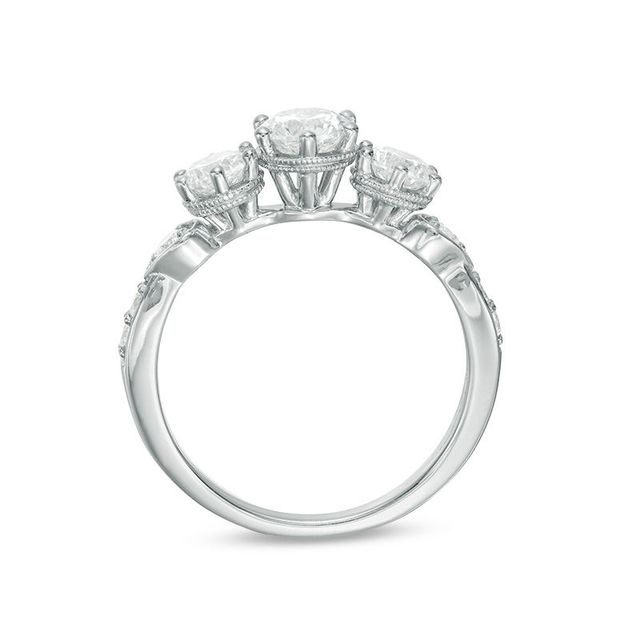 Celebration Canadian Ideal 1.10 CT. T.W. Diamond Three Stone Vintage-Style Engagement Ring in 14K White Gold (I/I1)|Peoples Jewellers
