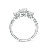 Celebration Canadian Ideal 1.10 CT. T.W. Certified Diamond Three Stone Vintage-Style Engagement Ring in 14K White Gold (I/I1)|Peoples Jewellers