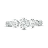 Celebration Canadian Ideal 1.10 CT. T.W. Certified Diamond Three Stone Vintage-Style Engagement Ring in 14K White Gold (I/I1)|Peoples Jewellers