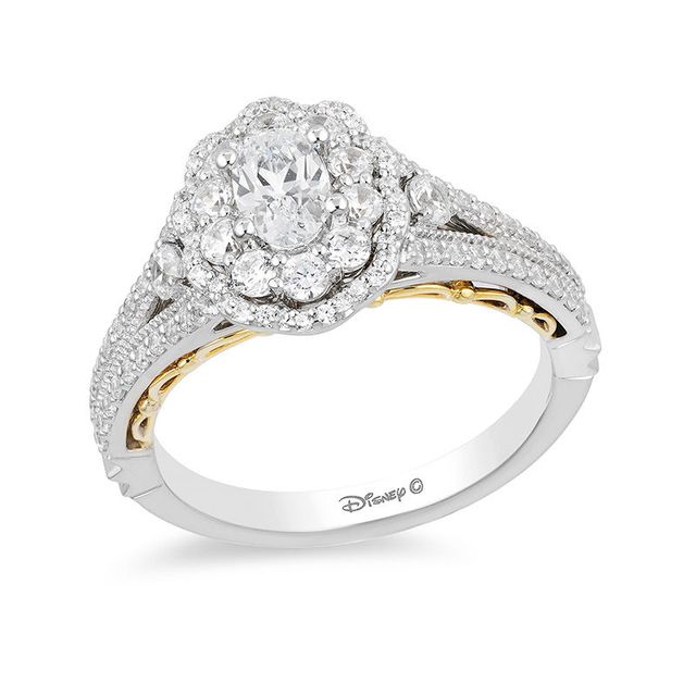 Enchanted Disney Belle 1.23 CT. T.W. Oval Diamond Double Frame Engagement Ring in 14K Two-Tone Gold|Peoples Jewellers