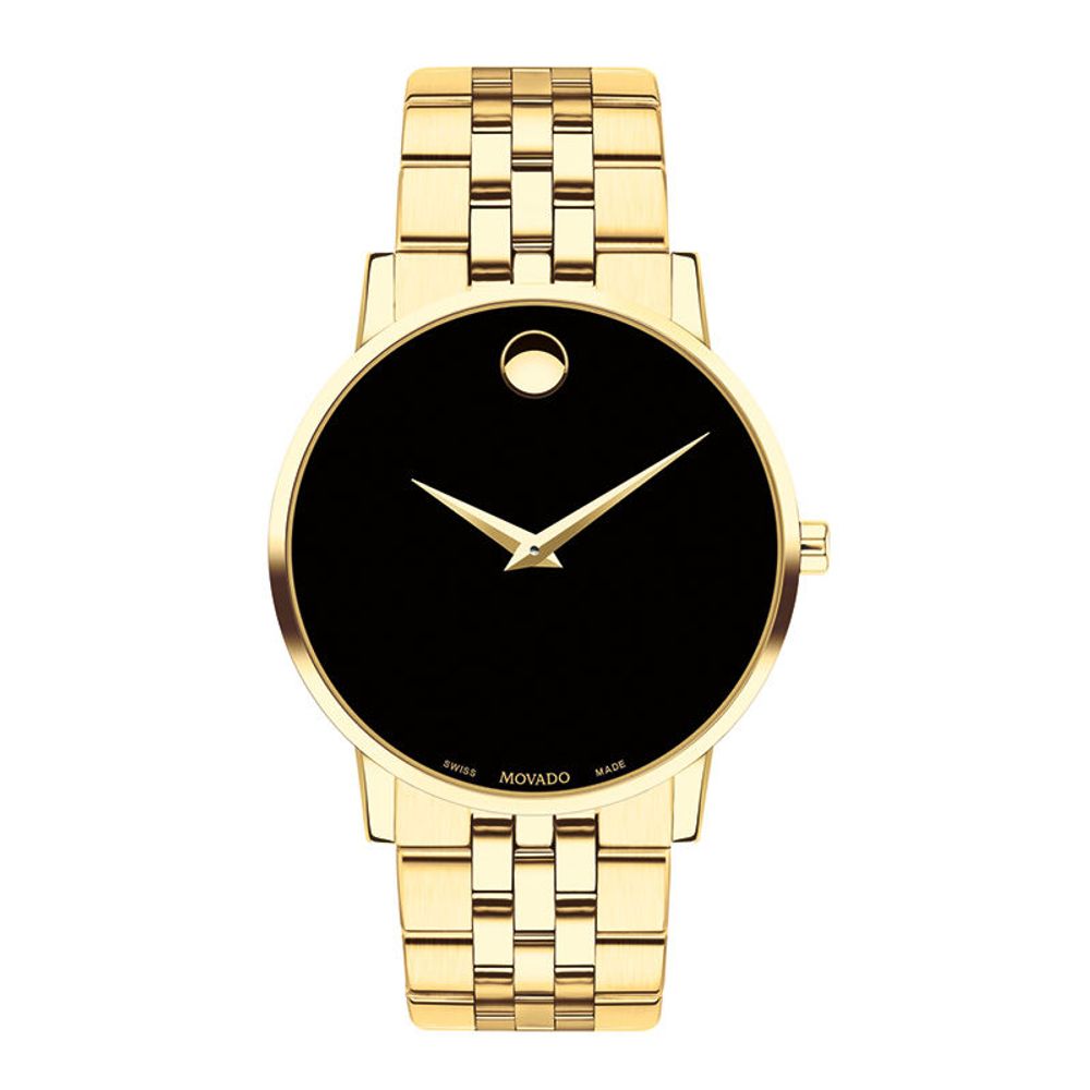 Men's Movado Museum® Classic Gold-Tone PVD Watch with Black Dial (Model: 0607203)|Peoples Jewellers