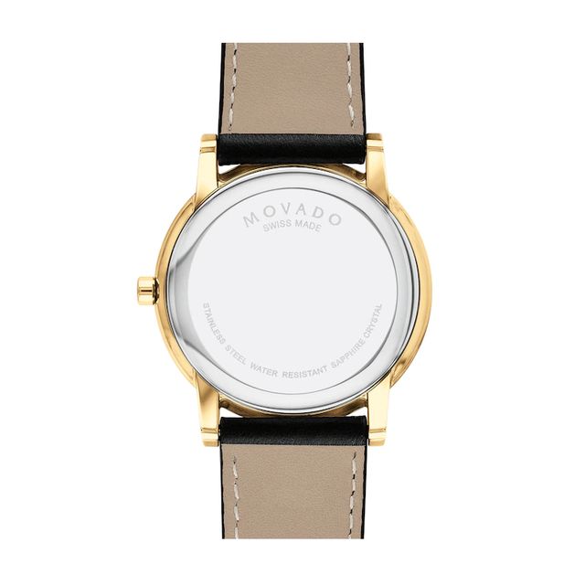 Men's Movado Museum® Classic Gold-Tone PVD Strap Watch with Black Dial (Model: 0607271)|Peoples Jewellers