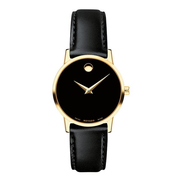 Ladies' Movado Museum® Classic Gold-Tone PVD Strap Watch with Black Dial (Model: 0607275)|Peoples Jewellers