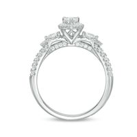 0.95 CT. T.W. Pear-Shaped Diamond Past Present Future® Frame Vintage-Style Engagement Ring in 14K White Gold|Peoples Jewellers