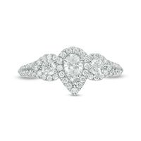 0.95 CT. T.W. Pear-Shaped Diamond Past Present Future® Frame Vintage-Style Engagement Ring in 14K White Gold|Peoples Jewellers