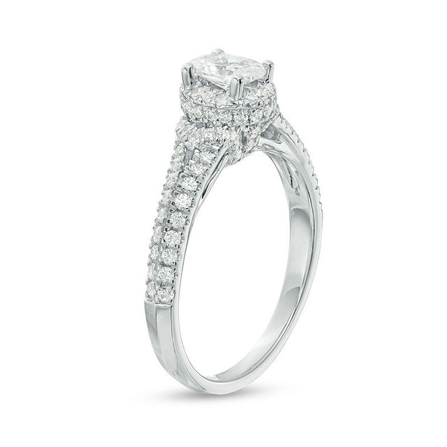 1.00 CT. T.W. Certified Oval Diamond Frame Engagement Ring in 14K White Gold (I/SI2)|Peoples Jewellers