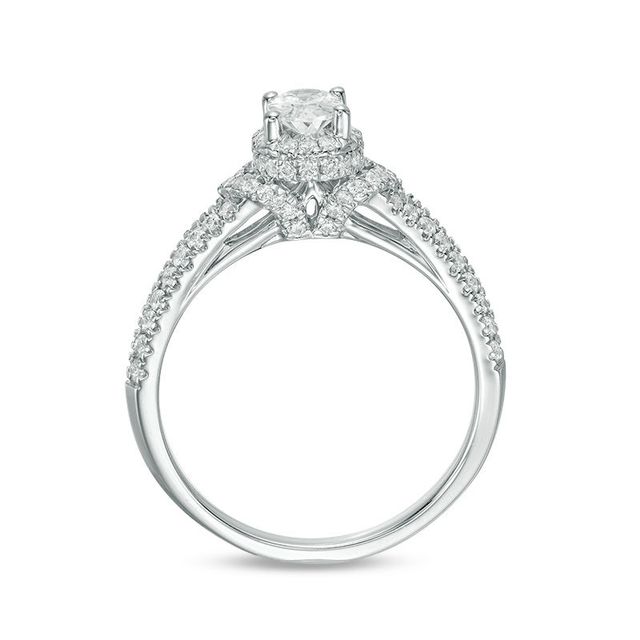 1.00 CT. T.W. Certified Oval Diamond Frame Engagement Ring in 14K White Gold (I/SI2)|Peoples Jewellers