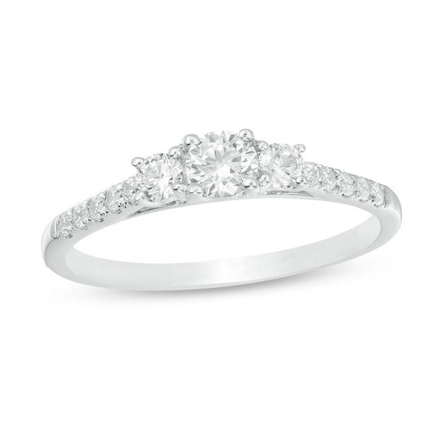 0.46 CT. T.W. Diamond Past Present Future® Engagement Ring in 10K White Gold|Peoples Jewellers