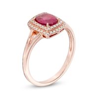 Oval Ruby and 0.15 CT. T.W. Diamond Double Cushion Frame Ring in 10K Rose Gold|Peoples Jewellers