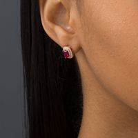 Oval Ruby and 0.23 CT. T.W. Diamond Double Cushion Frame Stud Earrings in 10K Rose Gold|Peoples Jewellers
