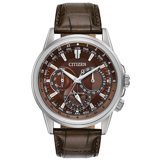 Men's Citizen Eco-Drive® Calendrier Chronograph Strap Watch with Brown Dial (Model: BU2020-29X)|Peoples Jewellers
