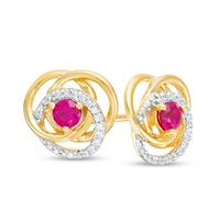 3.0mm Ruby and 0.07 CT. T.W. Diamond Love Knot Frame Stud Earrings in 10K Gold|Peoples Jewellers