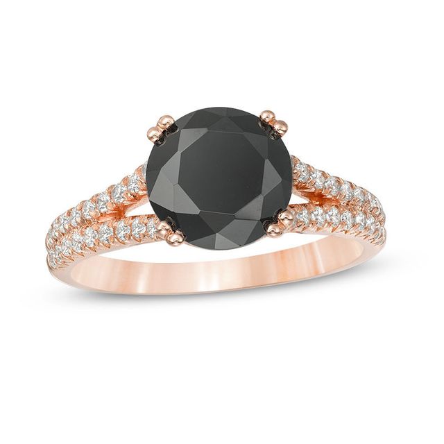 3.20 CT. T.W. Enhanced Black and White Diamond Split Shank Engagement Ring in 14K Rose Gold