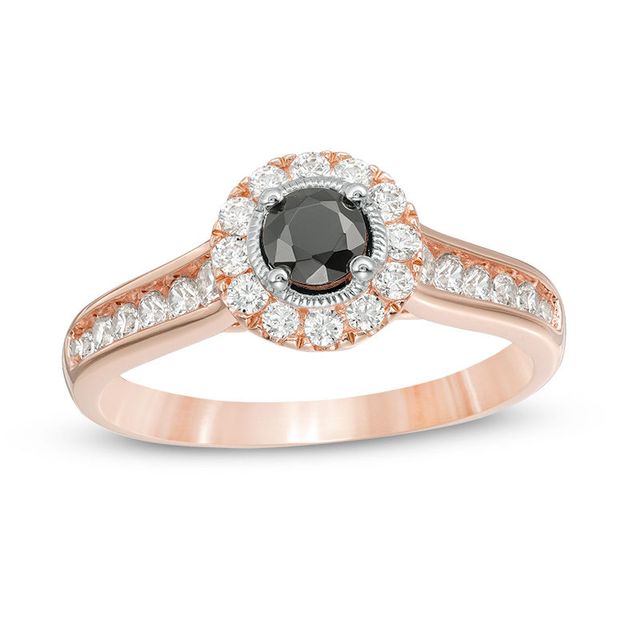 0.70 CT. T.W. Enhanced Black and White Diamond Frame Vintage-Style Engagement Ring in 14K Rose Gold|Peoples Jewellers