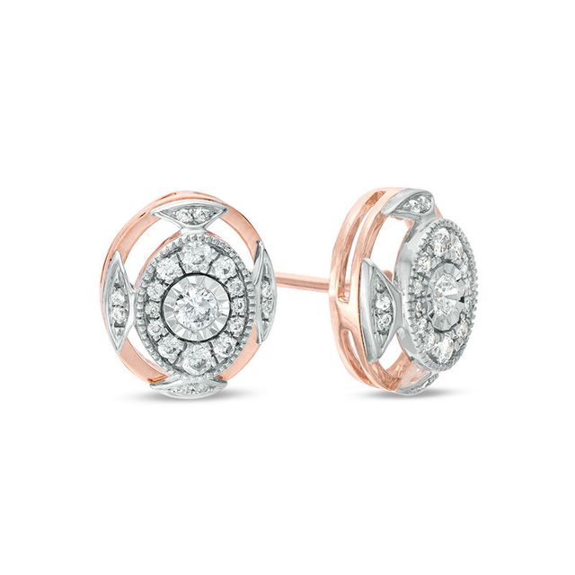 0.25 CT. T.W. Diamond Oval Frame Vintage-Style Stud Earrings in 10K Two-Tone Gold|Peoples Jewellers