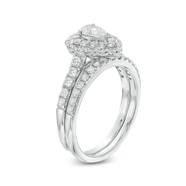 1.00 CT. T.W. Pear-Shaped Diamond Scallop Frame Bridal Set in 14K White Gold|Peoples Jewellers