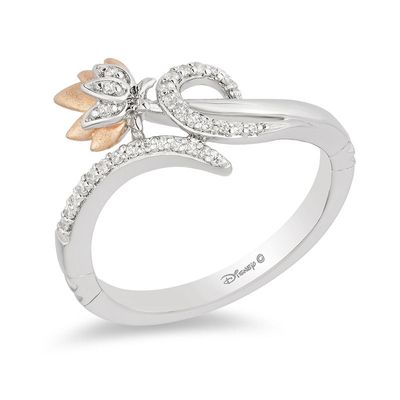 Enchanted Disney Jasmine 0.085 CT. T.W. Diamond Lotus Bypass Wrap Ring in Sterling Silver and 10K Rose Gold|Peoples Jewellers