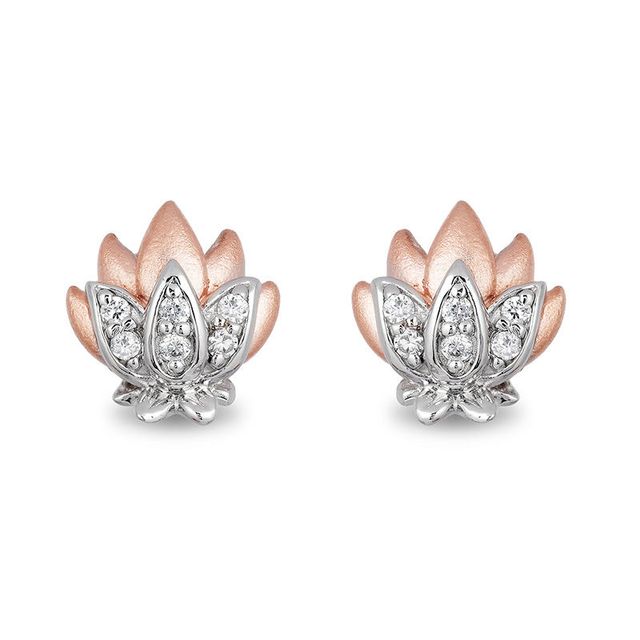 Enchanted Disney Jasmine 0.085 CT. T.W. Diamond Lotus Stud Earrings in Sterling Silver and 10K Rose Gold|Peoples Jewellers