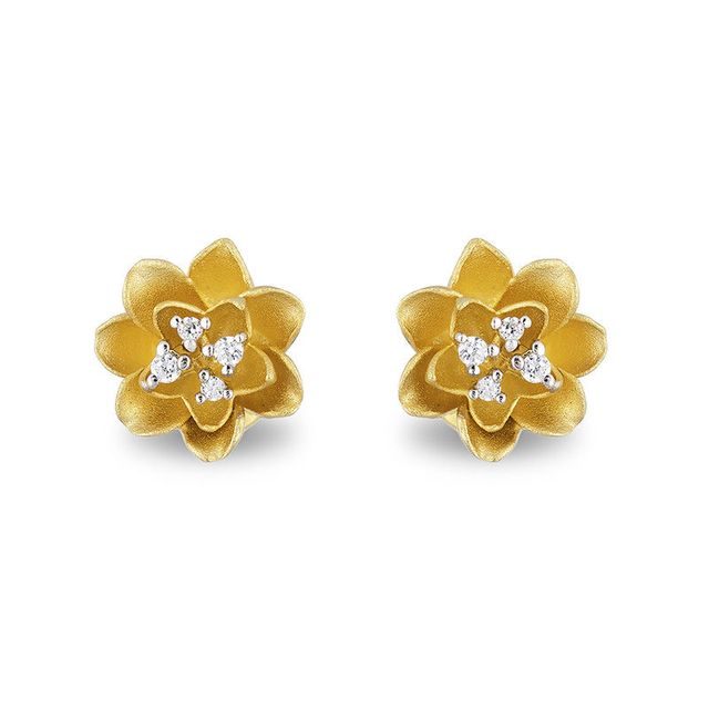 Enchanted Disney Tiana Diamond Accent Water Lily Stud Earrings in 10K Gold|Peoples Jewellers