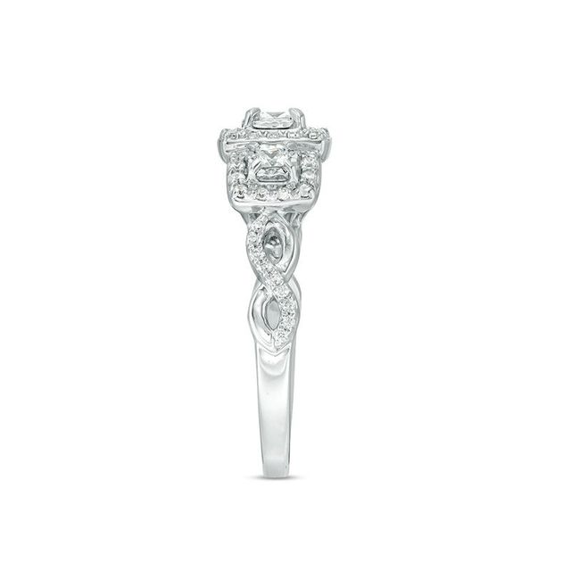 0.50 CT. T.W. Princess-Cut Diamond Past Present Future® Frame Twist Engagement Ring in 10K White Gold|Peoples Jewellers