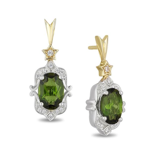 Enchanted Disney Tinker Bell Oval Green Topaz and 0.085 CT. T.W. Diamond Drop Earrings in Sterling Silver and 10K Gold