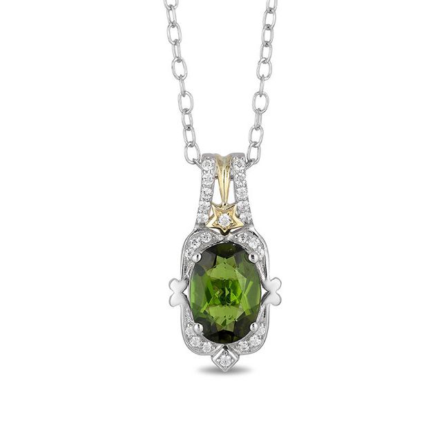 Enchanted Disney Tinker Bell Green Topaz and 0.085 CT. T.W. Diamond Star Pendant in Sterling Silver and 10K Gold - 19"|Peoples Jewellers