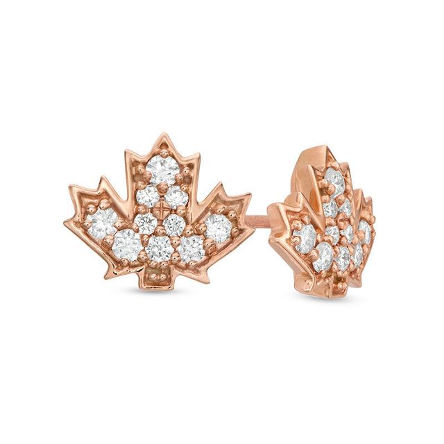 Peoples 100-Year Anniversary 0.20 CT. T.W. Diamond Maple Leaf Stud Earrings in 14K Rose Gold|Peoples Jewellers
