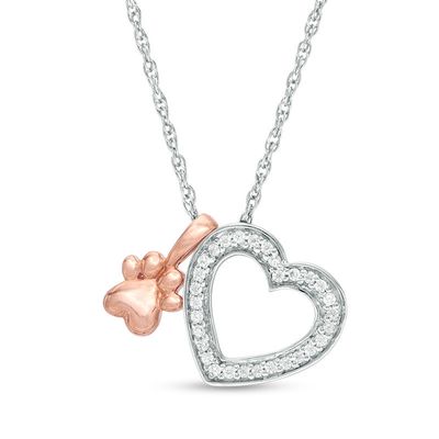 0.10 CT. T.W. Diamond Heart and Paw Pendant in Sterling Silver and 10K Rose Gold|Peoples Jewellers