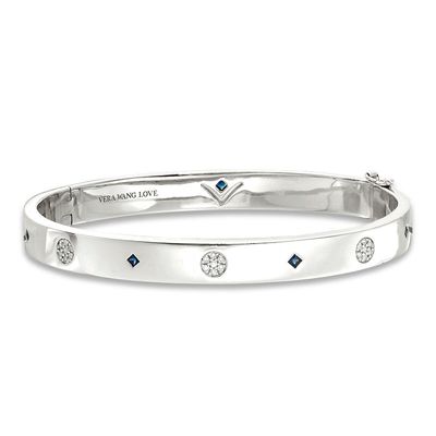 Vera Wang Love Collection  0.115 CT. T.W. Composite Diamond  and Blue Sapphire Station Bangle in Sterling Silver - 7.5"|Peoples Jewellers