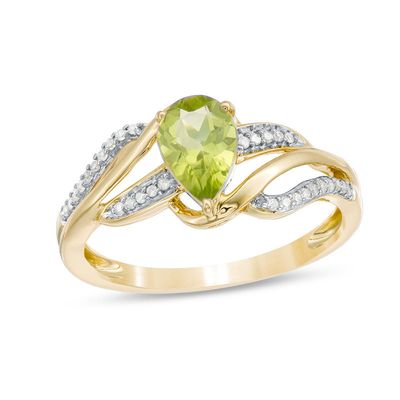 Pear-Shaped Peridot and 0.069 CT. T.W. Diamond Wave Ring in 10K Gold|Peoples Jewellers