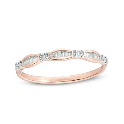 0.05 CT. T.W. Baguette and Round Diamond Station Band in 10K Rose Gold|Peoples Jewellers