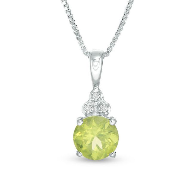 6.0mm Peridot and Diamond Accent Tri-Top Pendant in Sterling Silver|Peoples Jewellers