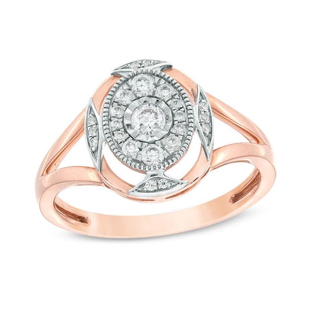 0.25 CT. T.W. Diamond Oval Frame Vintage-Style Ring in 10K Two-Tone Gold|Peoples Jewellers