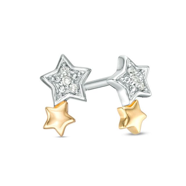 Diamond Accent Double Star Stud Earrings in Sterling Silver and 10K Gold|Peoples Jewellers