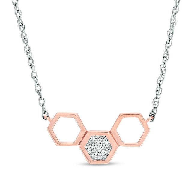 0.04 CT. T.W. Diamond Triple Hexagon Necklace in 10K Two-Tone Gold|Peoples Jewellers