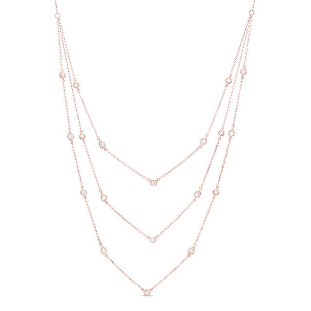 0.60 CT. T.W. Diamond Layered Station Necklace in 10K Rose Gold - 24"|Peoples Jewellers